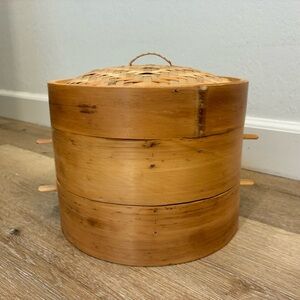 Large Bamboo Steamer Basket 3 Tier w/ Lid 10” Chinese Dim Sum Unused